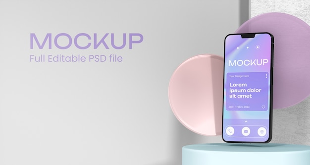 PSD smartphone op een podium mockup