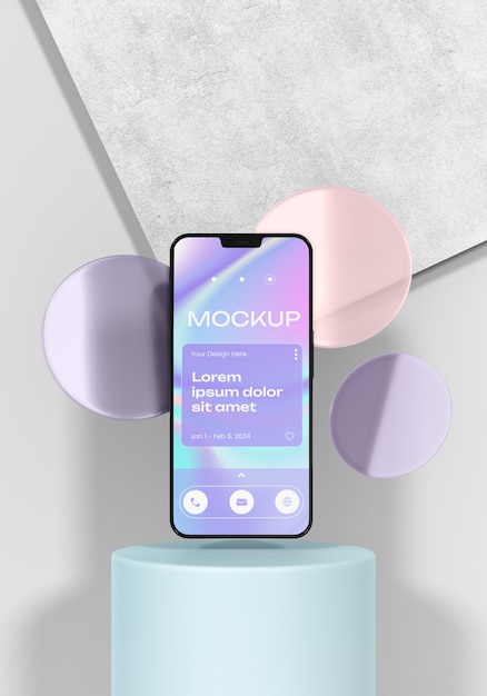 PSD smartphone op een podium mockup