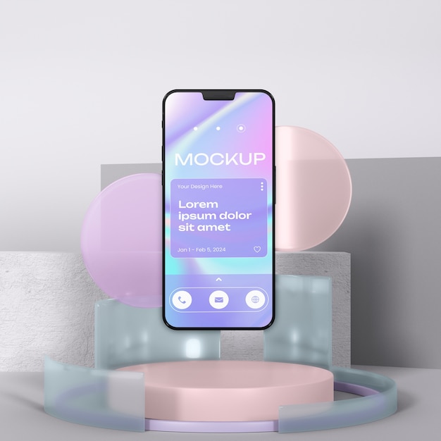 PSD smartphone op een podium mockup