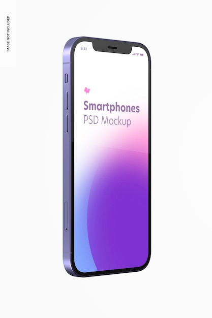 Smartphone paarse versie mockup, rechter zijaanzicht