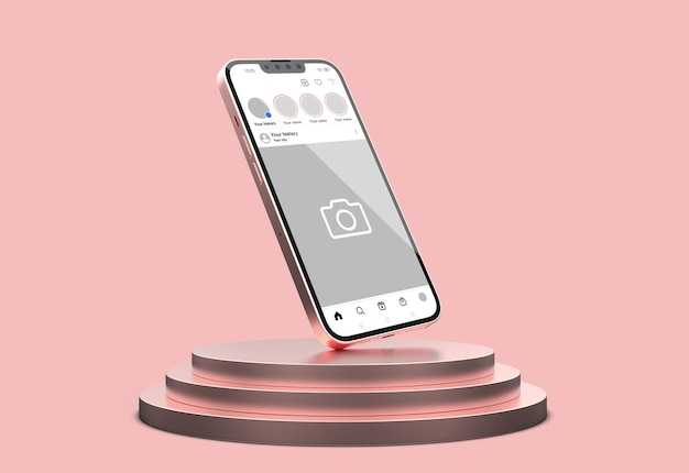 Smartphone on a pink podium with social mockup