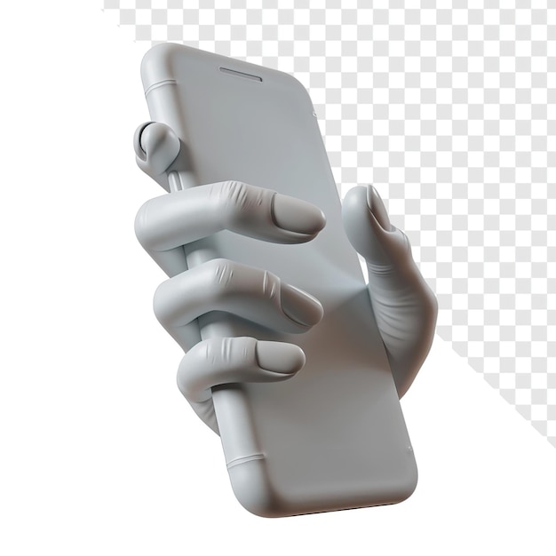 PSD smartphone in plaster style hand isolated on transparent background