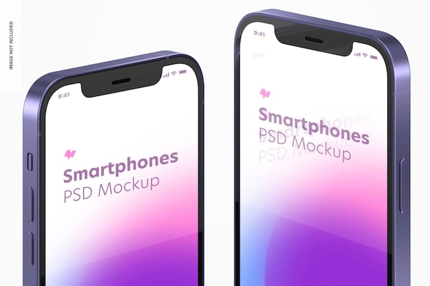 Mockup di versione viola di smartphone, primi piani