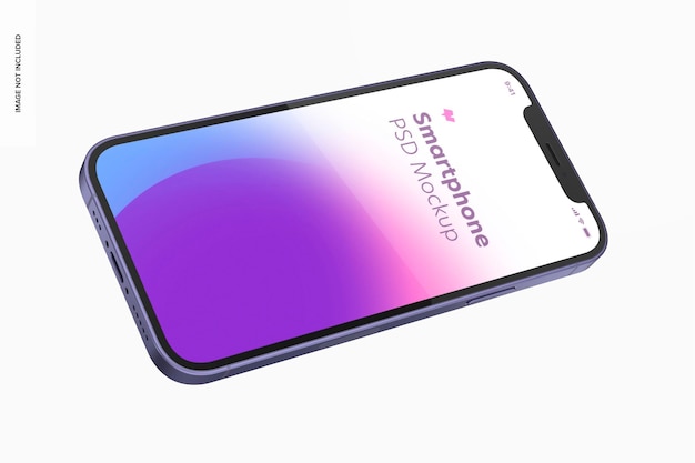 Smartphone Purple Version mockup, Landscape Floating View