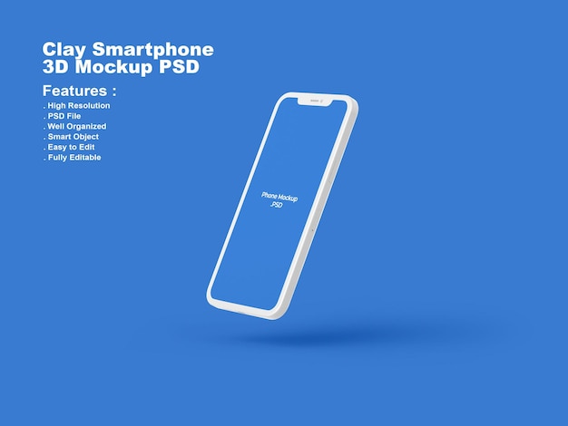 Render 3d dell'argilla del mockup dello schermo dello smartphone