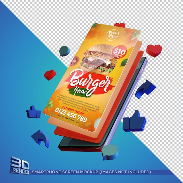 Smartphone schermo mockup 3d render isolato