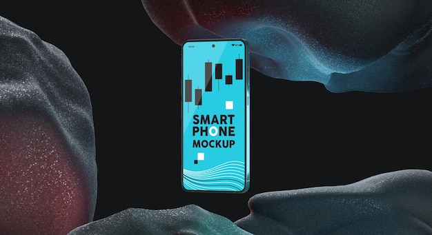 Smartphone screen mockup on black stone 3d rendering