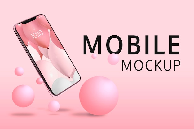 smartphone screen mockup psd with purple bubble art wallpaper