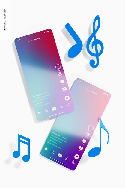 音符のモックアップ、トップ ビューでスマート フォンの画面