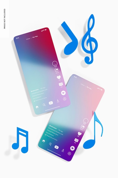 PSD 음표 목업, 탑 뷰가 있는 스마트폰 화면
