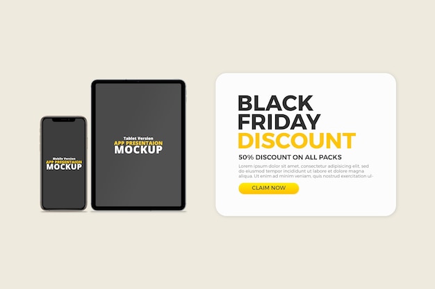 Smartphone e tablet black friday sconto mockup