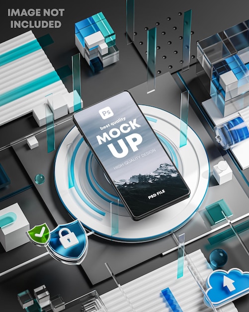 PSD modello di smartphone mockup high tech concept sistema di rete futuristico rendering 3d