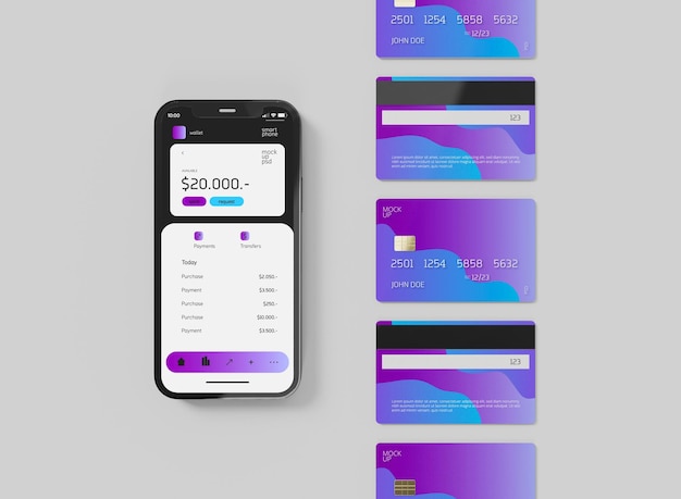 Smartphone with bank card mockup