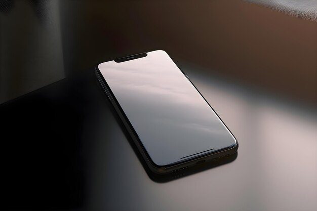 PSD 暗い部屋のテーブルに空の画面のスマートフォン