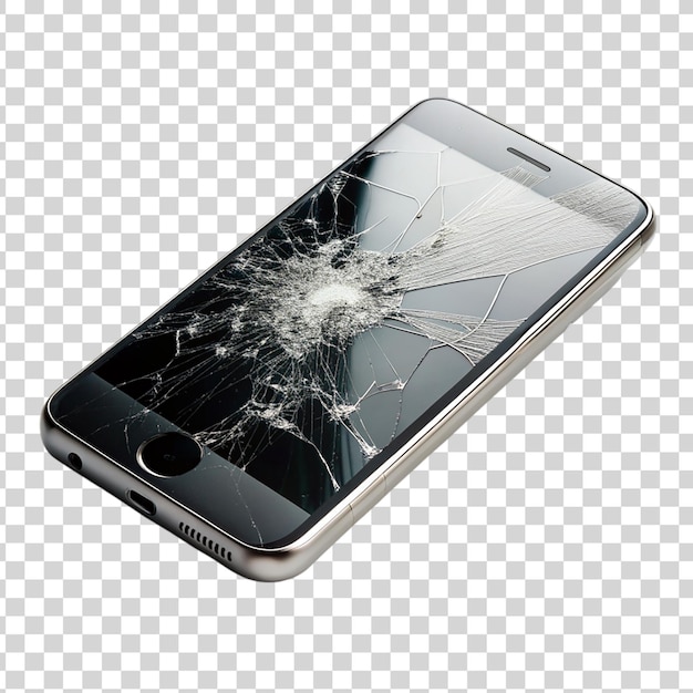 PSD smartphone con schermo rotto isolato su uno sfondo trasparente