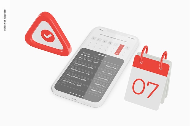 PSD smartphone with calendar app icons mockup, right view