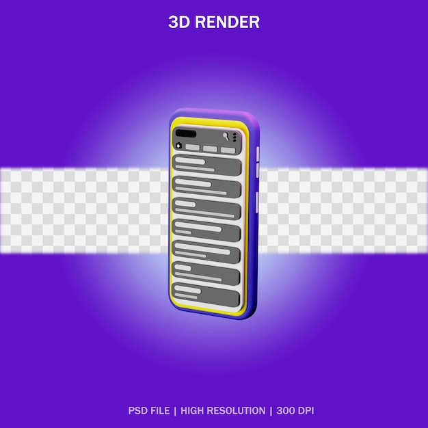 Smartphone with chatting application and transparent background in 3d design
