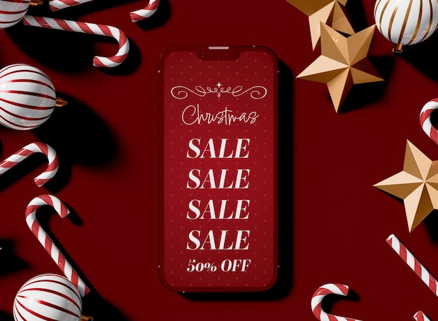 PSD smartphone with christmas theme mockup