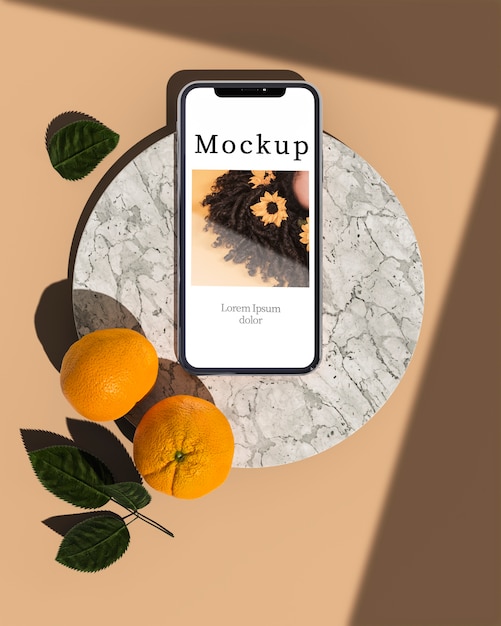 PSD smartphone with citrus and leaves