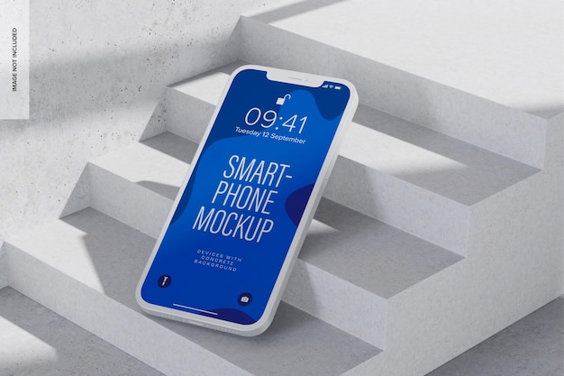 Smartphone with concrete background mockup, right view 02