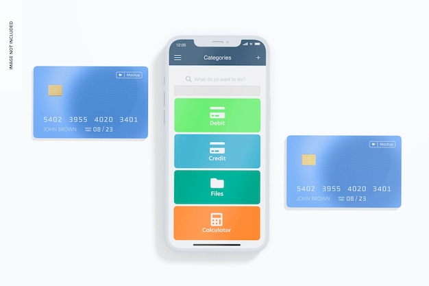 Smartphone with credit card mockup