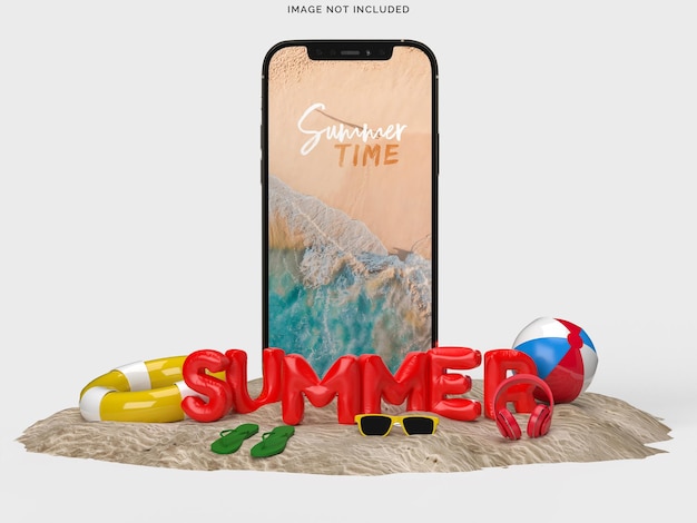 Smartphone con oggetti decorativi da spiaggia