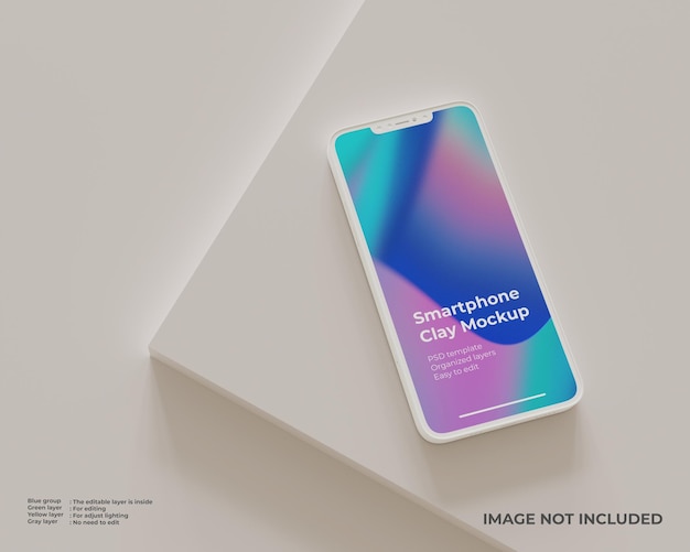 Smartphone con mockup di argilla sfondo geometrico