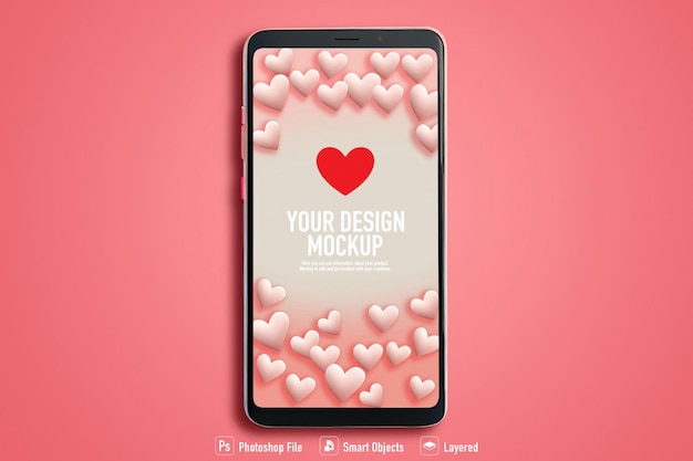 Smartphone with hearts mockup for valentine's day