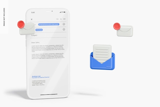 Smartphone with mail icons mockup, side view