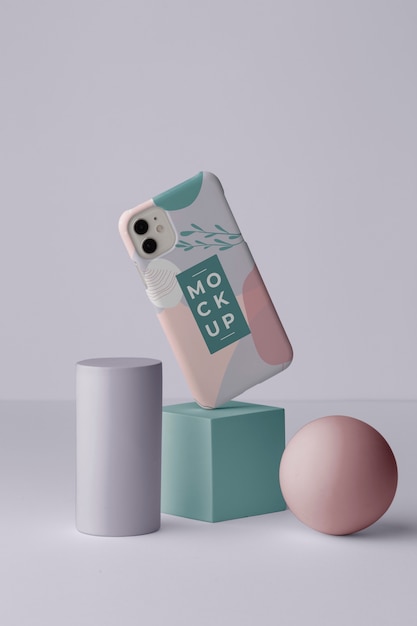 PSD smartphone with mock-up phone case and geometric shapes