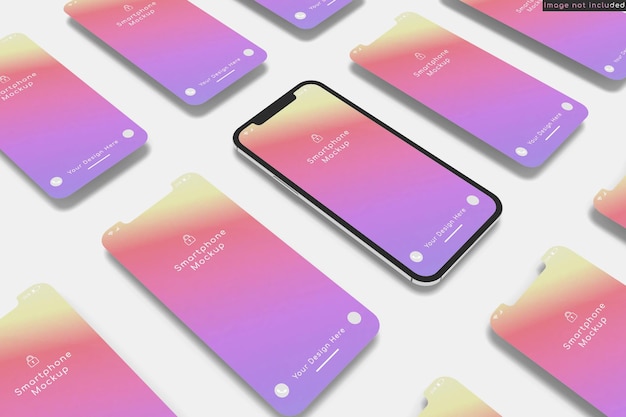 Smartphone con mockup di schermi multipli sul primo piano