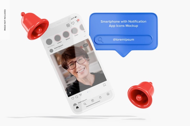 Smartphone with Notification App Icons Mockup, Front View