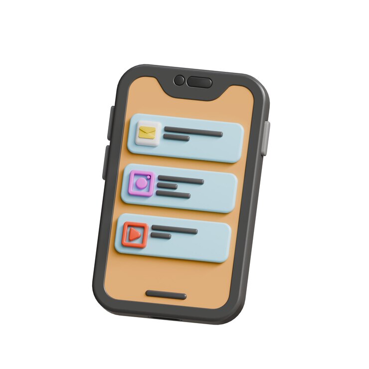 PSD smartphone with notifications email social media and video apps