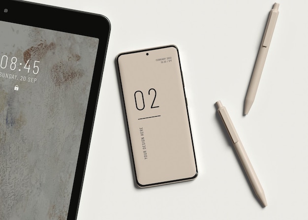 Smartphone con mockup di articoli per ufficio