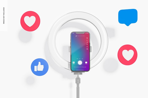 Smartphone with Ring Light Mockup, Front View