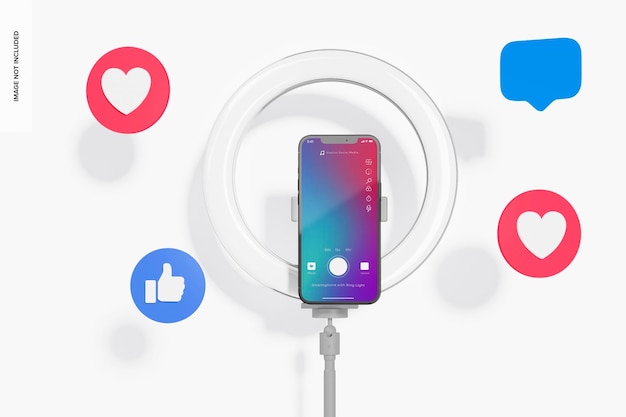PSD スマートフォン リング ライト モックアップ、正面図