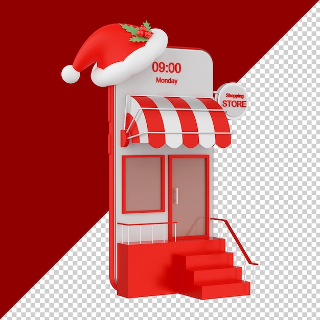 Smartphone con cappello di babbo natale isolato rendering 3d