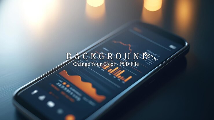 PSD a smartphone with a screen displaying data analytics