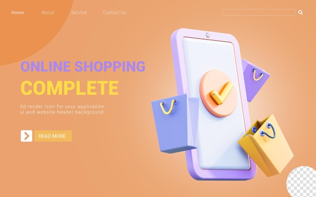 смартфон с галочкой на сумке для покупок 3d визуализация концепции для онлайн-маркетинга
