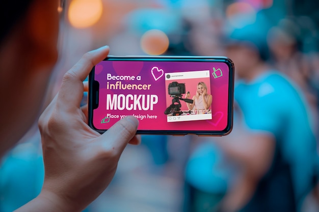 Smartphone with social media mockup