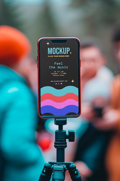 PSD smartphone with social media mockup