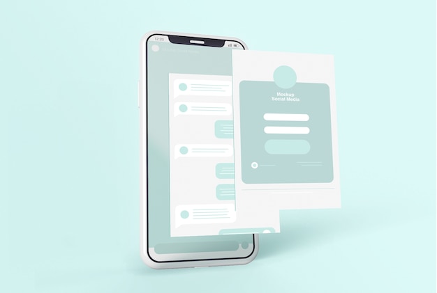 Smartphone con mockup dello schermo dei social media