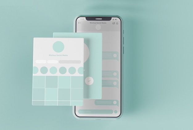 Smartphone con mockup dello schermo dei social media