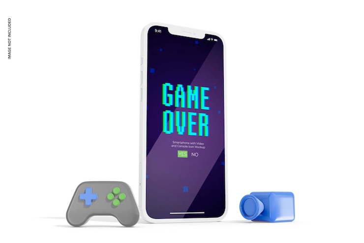 PSD smartphone with video and console icons mockup
