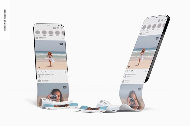 Smartphones with Long Scroll Mockup, Top View