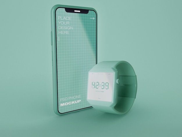 Smartwatch and mobile phone mockup