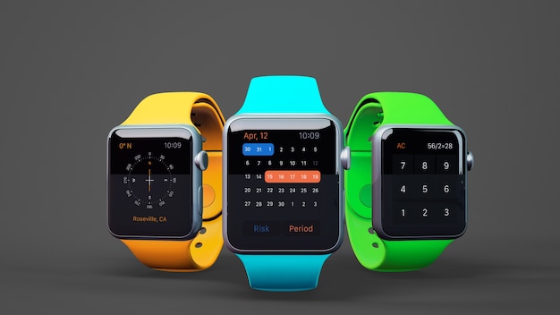 Smartwatch mockup in three colors