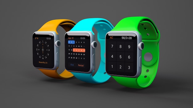 PSD smartwatch mockup in three colors