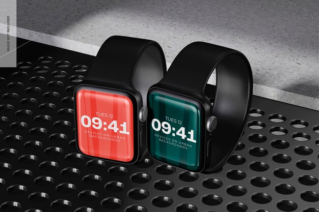 PSD 도시 배경 이랑, 오른쪽 보기에 smartwatches