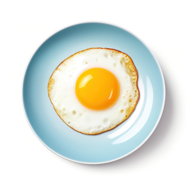 Smażone jajko na niebieskim talerzu